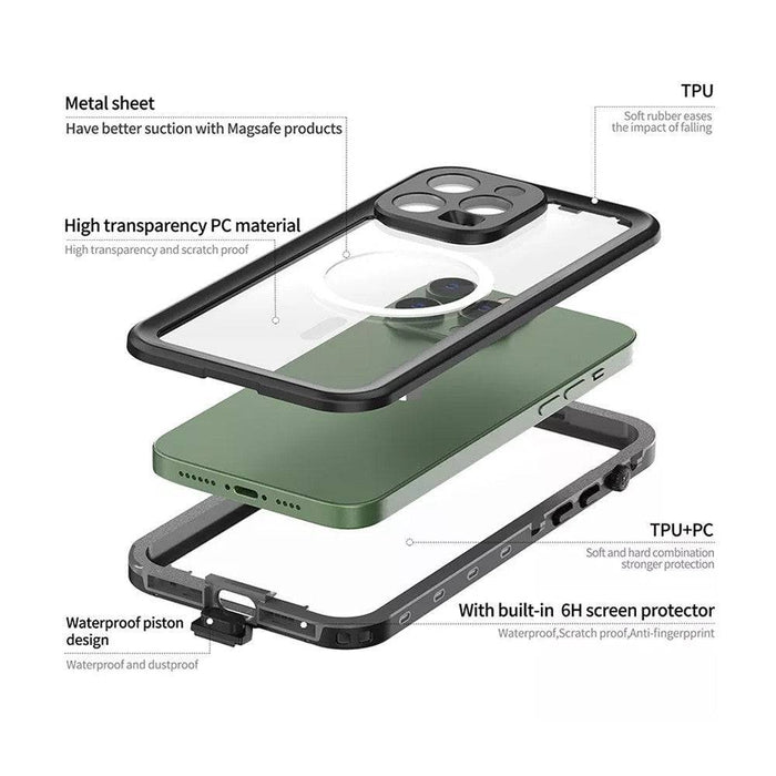 Redpepper Dot+ IP68 Waterproof Case with Magnetic Ring for iPhone 15 Pro