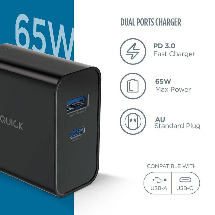iQuick 65W PD3.0+QC3.0 Fast Charging Adapter - JPC MOBILE ACCESSORIES
