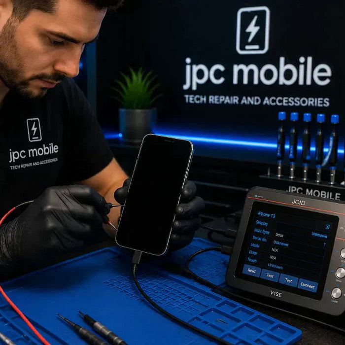 Technician diagnosing iPhone black screen faults at JPC Mobile Forest Lake Brisbane