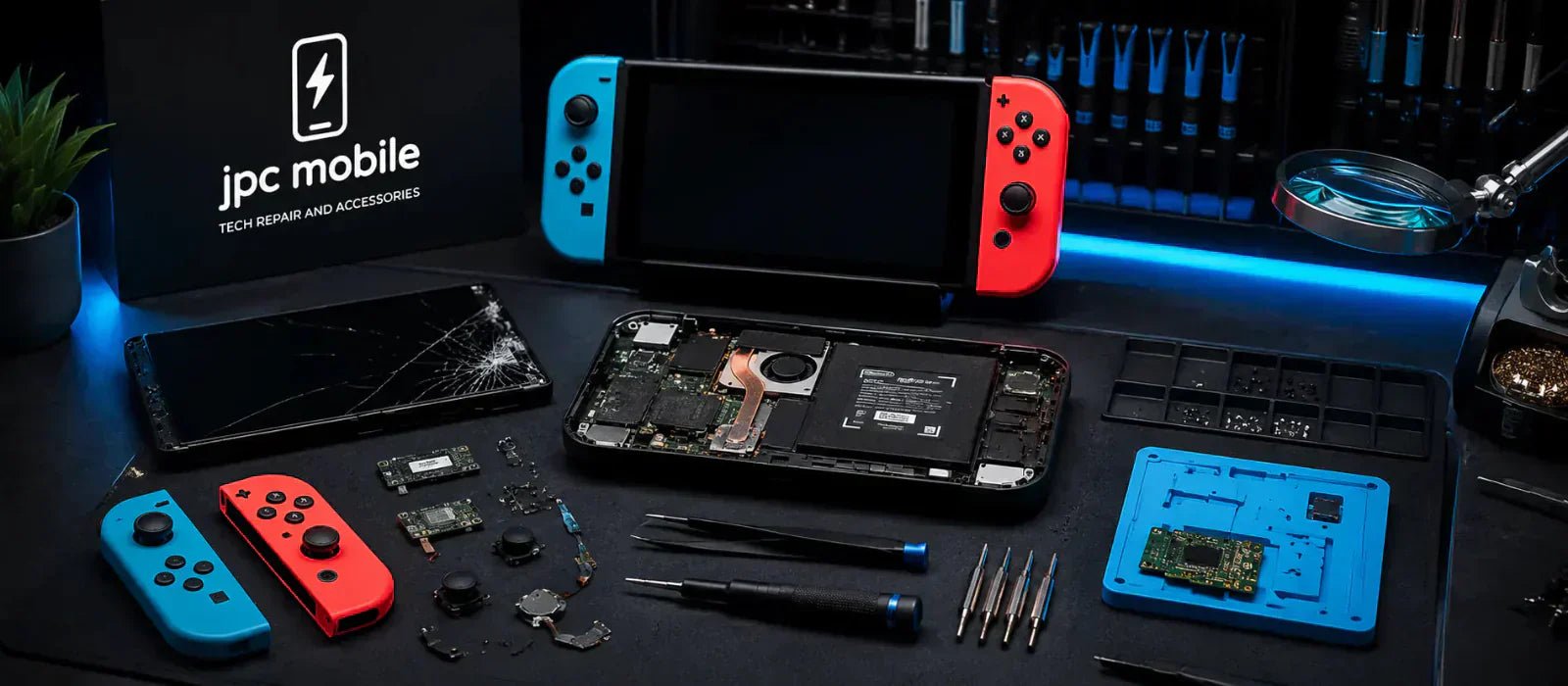 Common Nintendo Switch repairs including charging ports screens and Joy-Con issues