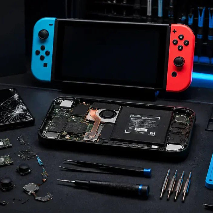 Common Nintendo Switch repairs including charging ports screens and Joy-Con issues