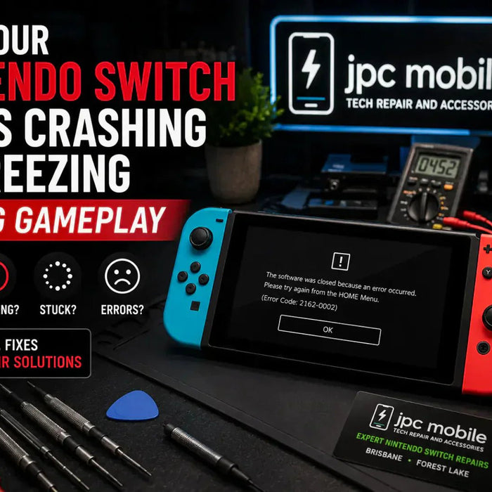 Technician diagnosing a Nintendo Switch that keeps crashing and freezing during gameplay