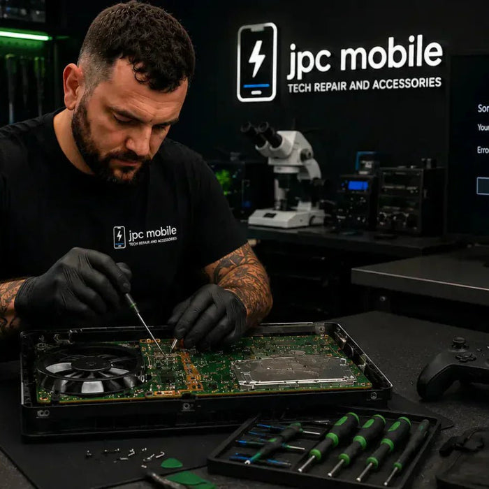Technician diagnosing an Xbox Series X that keeps crashing and freezing during gameplay