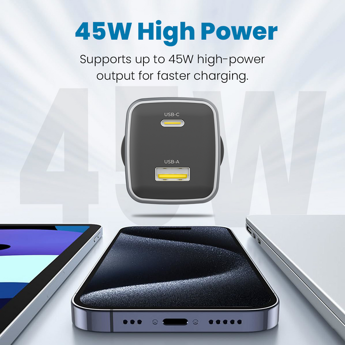 iQuick NANO ENERGY 2 45W PD3.0 USB-C and USB-A Ports Charging Adapter