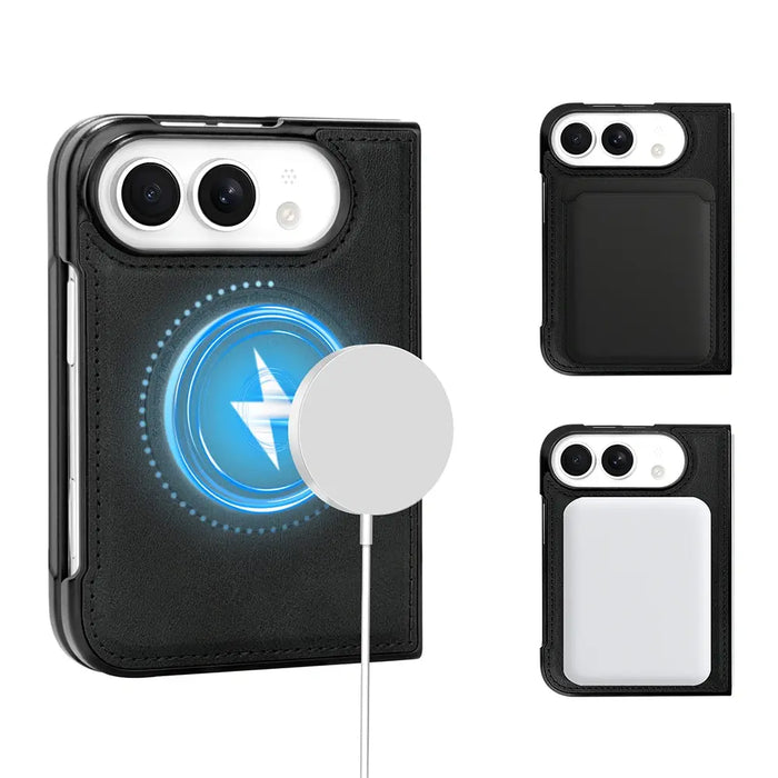 Hanman detachable magnetic flip wallet case for iPhone Duo, black
