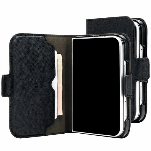 Mercury Premium Wallet Case for iPhone Duo in black, front and rear view