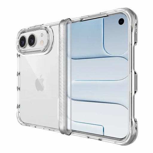 Clear hinge-protective iPhone Duo case shown fitted around the folded phone