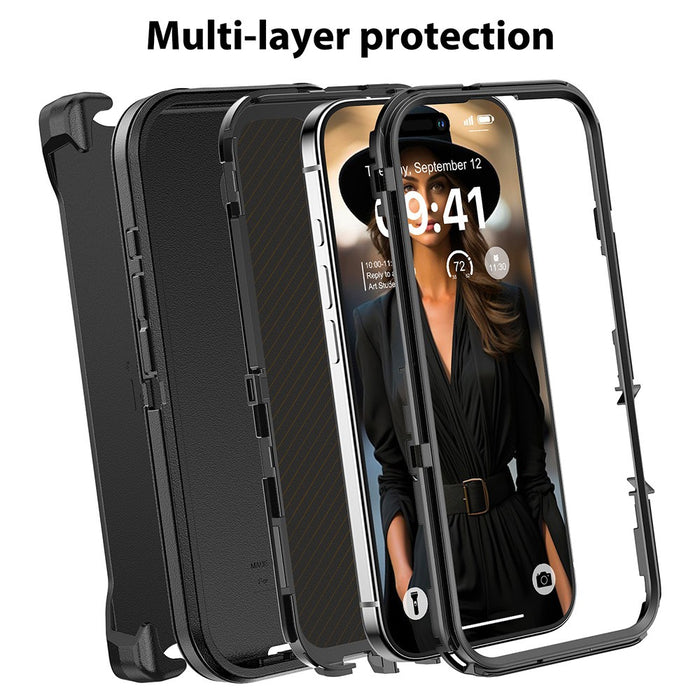 Shockproof Robot Armor Hard Plastic Case with Belt Clip for iPhone 16 Plus