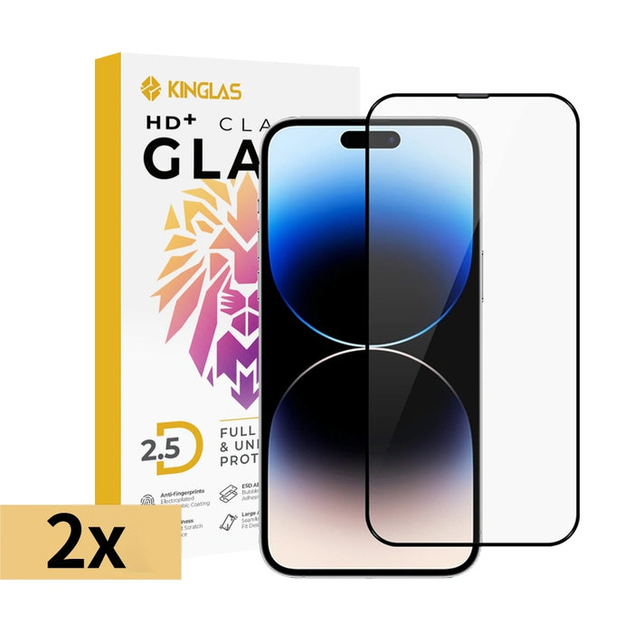 iPhone 15 Pro Kinglas 2 Packs 2.5D Full Coverage Silk Printing Black Edge Tempered Glass Screen Protector