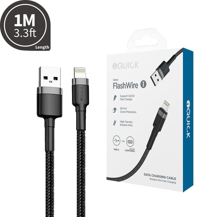 iQuick Braided Lightning to USB-A Cable 1M Fast Charging Data Sync Australia