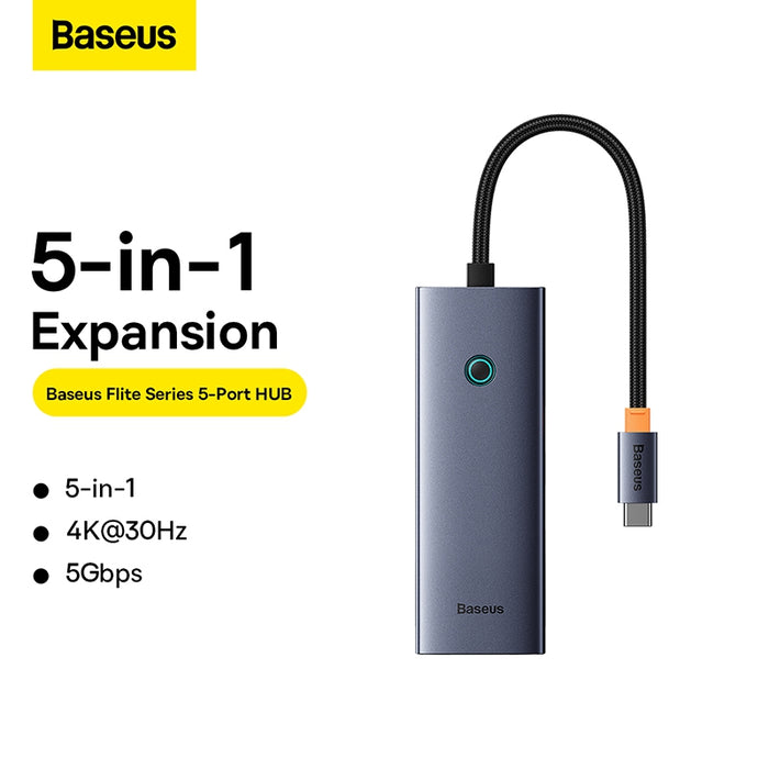 Baseus Flite Series 5-Port HUB Docking Station (Type-C to HDMI4K@30Hz*1+USB 3.0*4)