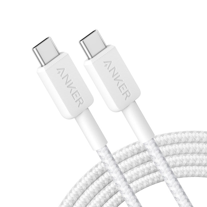 Anker 322 USB-C to USB-C Cable Compatible for iPhone 15 Series-White (6ft Braided) (A81F6H21)