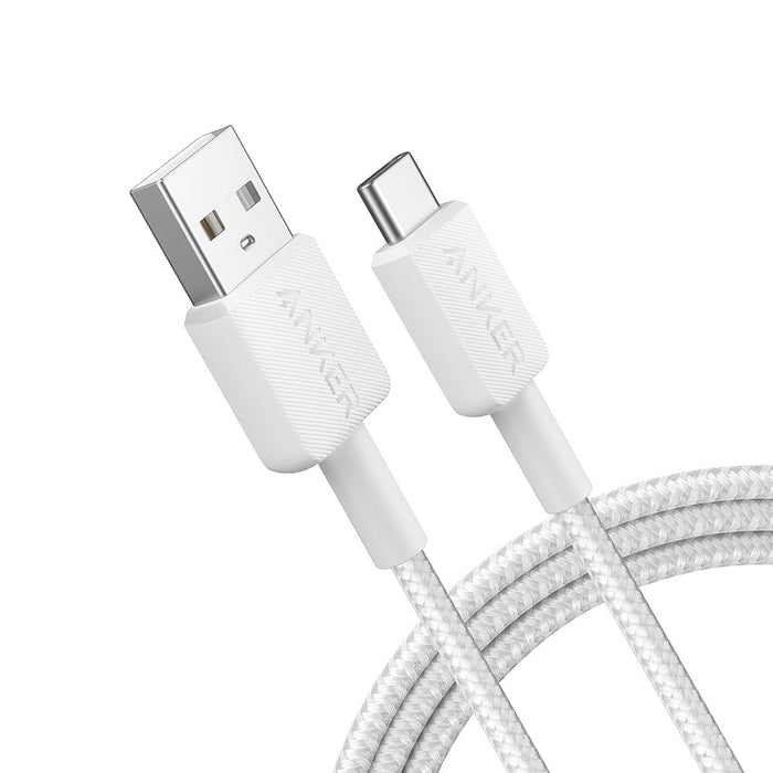 Anker 322 USB-A to USB-C Cable Compatible for iPhone 15 Series-White (6ft Braided) (A81H6H21)