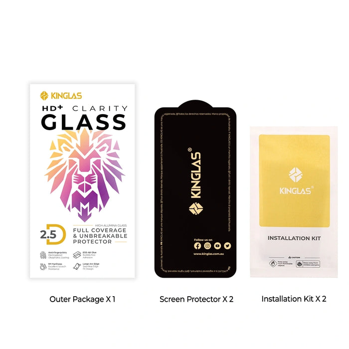 iPhone 15 Pro Kinglas 2 Packs 2.5D Full Coverage Silk Printing Black Edge Tempered Glass Screen Protector