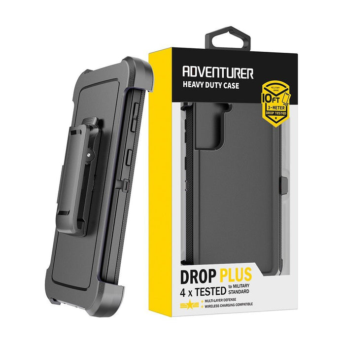 Adventurer rugged Samsung Galaxy S23 Plus case with belt clip packaging