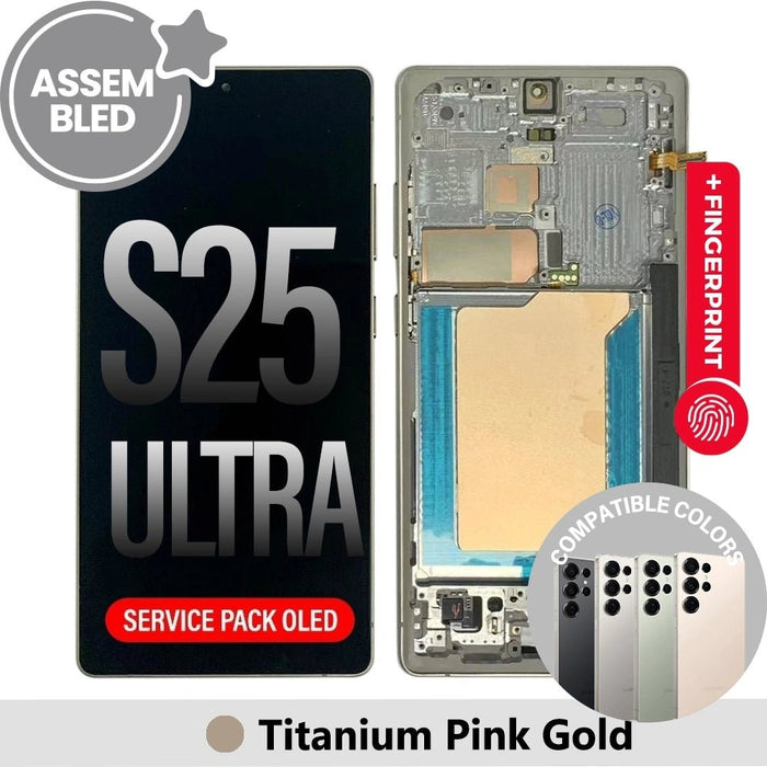 ASSEMBLED OLED Screen Replacement for Samsung Galaxy S25 Ultra S938B-Titanium Pink Gold (SERVICE PACK SCREEN BUT REFURBISH FRAME ASSEMBLED BY CRAZY) Screen Replacement JPC MOBILE ACCESSORIES