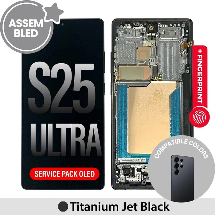 ASSEMBLED OLED Screen Replacement with Frame for Samsung Galaxy S25 Ultra S938B-Titanium Jet Black (SERVICE PACK SCREEN BUT REFURBISH FRAME ASSEMBLED BY CRAZY) Screen Replacement JPC MOBILE ACCESSORIES