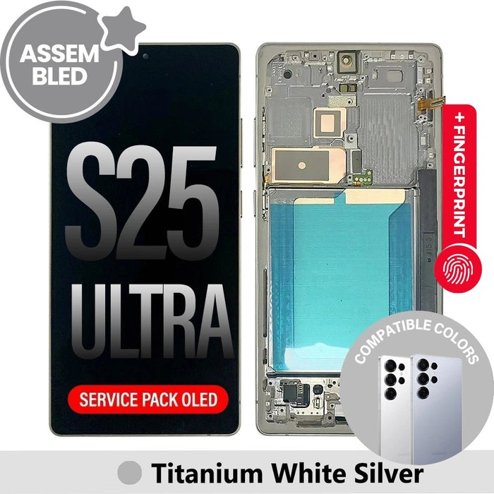 ASSEMBLED OLED Screen Replacement with Frame for Samsung Galaxy S25 Ultra S938B-Titanium White Silver (SERVICE PACK SCREEN BUT REFURBISH FRAME ASSEMBLED BY CRAZY) Screen Replacement JPC MOBILE ACCESSORIES