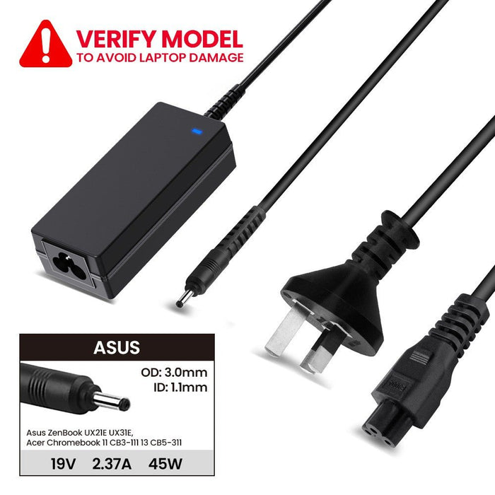 Asus ZenBook & Acer Chromebook - 45W Laptop Power Adapter (19V 2.37A) Laptop Charger JPC MOBILE ACCESSORIES