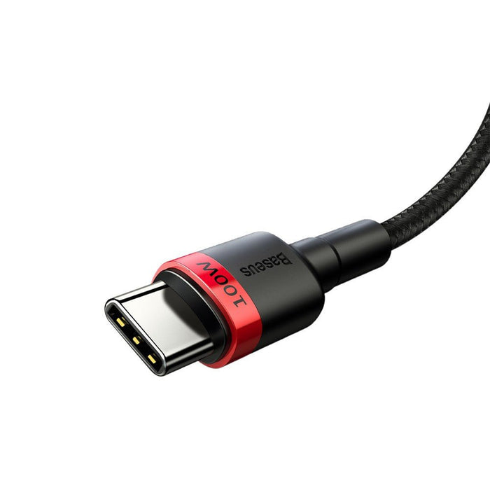 Baseus Cafule USB-C cable connected to MacBook Pro demonstrating 100W fast charging capability