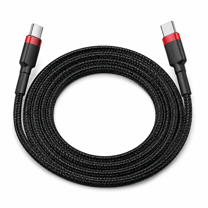 Baseus Cafule USB-C to USB-C Cable 2m Nylon Braided iPhone 15 16 17 iPad MacBook 3 Colours on a white background