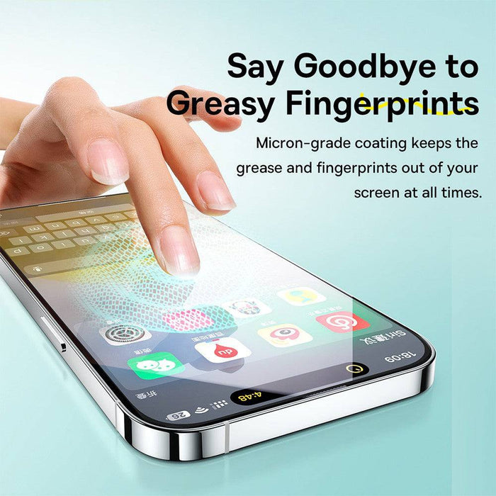 Baseus Sapphire 9H Tempered Glass iPhone 15 Pro Action Button Dynamic Island 0.3mm Dust Filter Full Coverage Protector JPC