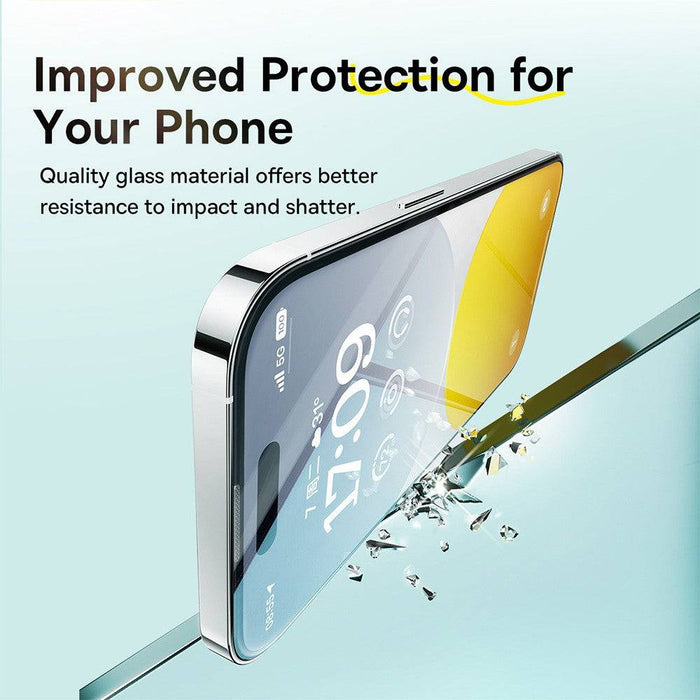 Baseus Sapphire 9H Tempered Glass iPhone 15 Pro Action Button Dynamic Island 0.3mm Dust Filter Full Coverage Protector JPC