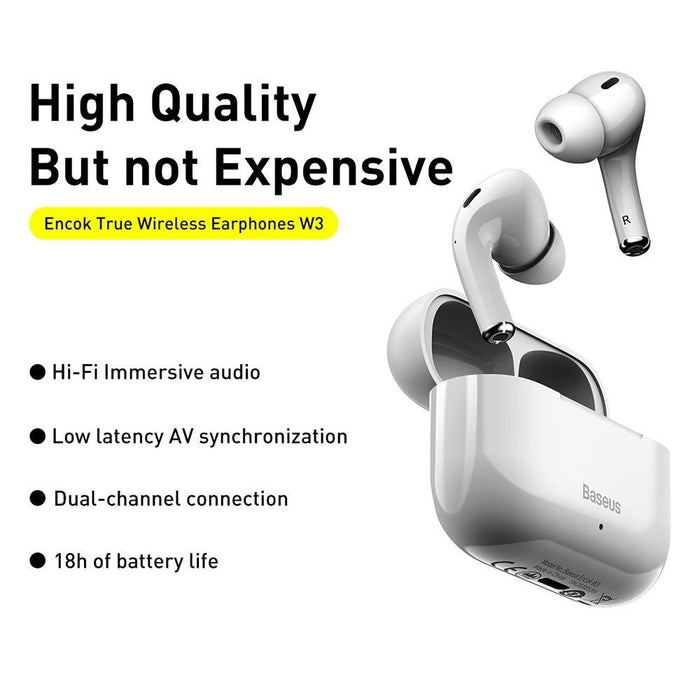 Baseus Encok W3 Technical Specifications - 24kHz Frequency Range 103dB Sensitivity Stereo Sound Quality Wireless Earphones Australia