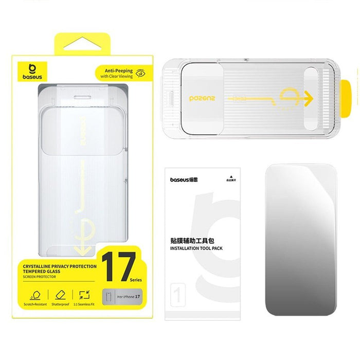 Baseus iPhone 17 Pro Crystal Diamond Series Privacy Tempered Glass Dust - free Chamber II Full Coverage Protector JPC MOBILE ACCESSORIES