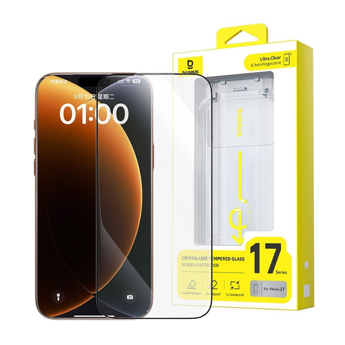 Baseus iPhone 17 Pro Max Crystal Diamond Series HD Tempered Glass Dust - free Chamber II Full Coverage Protector JPC MOBILE ACCESSORIES