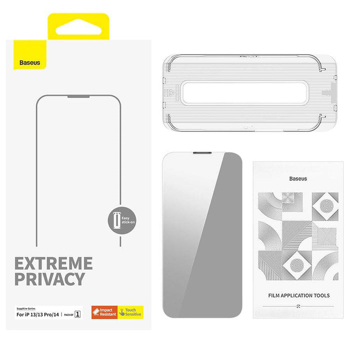 Baseus Sapphire Series Privacy Protection Tempered Glass Screen Protector with Dust Filter - iPhone 13/13 Pro/14 | 28° Anti - Peep Angle - JPC MOBILE ACCESSORIES
