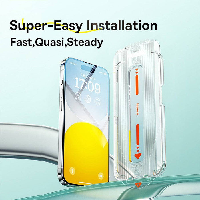 Baseus Sapphire 9H Tempered Glass iPhone 15 Pro Action Button Dynamic Island 0.3mm Dust Filter Full Coverage Protector JPC