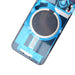 Close-up of BQ7 Blue iPhone 14 rear glass camera lens and MagSafe panel