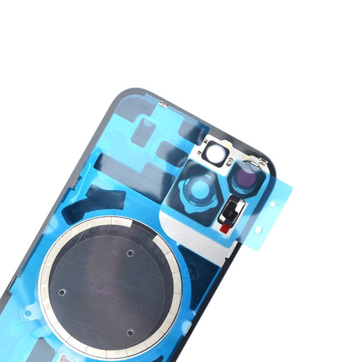 Rear view of BQ7 iPhone 14 Blue back glass showing the MagSafe magnet