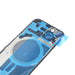Close-up of BQ7 Purple iPhone 14 rear glass camera lens and MagSafe panel