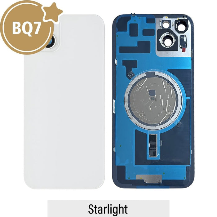 BQ7 iPhone 14 Plus Starlight rear glass bundle front and rear view with MagSafe magnet