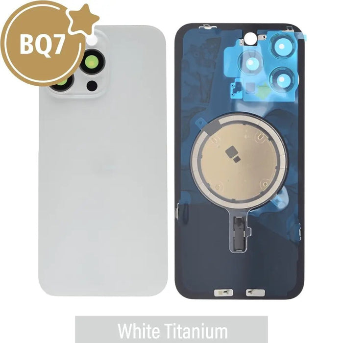 BQ7 Rear Cover Glass with Camera Lens Glass and Magsafe Magnet for iPhone 15 Pro Max-White Titanium Rear Glass Cover JPC MOBILE ACCESSORIES