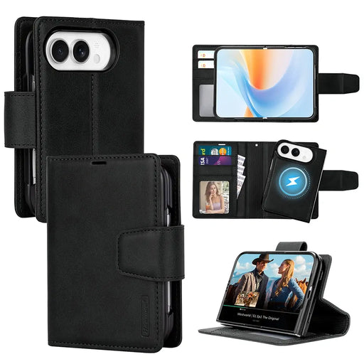 Black Hanman detachable magnetic wallet case for Apple iPhone Duo, product view