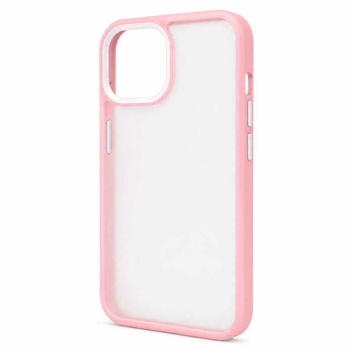 Pink Candy Color shockproof hybrid bumper case for iPhone 13 on white background
