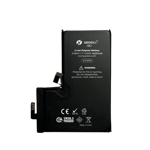 iPhone 15 Pro Max replacement battery with adhesive and chip transfer flex