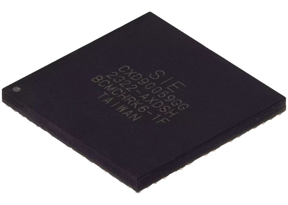 Angled top view showing the SIE CXD90069GG marking on the PS5 IC