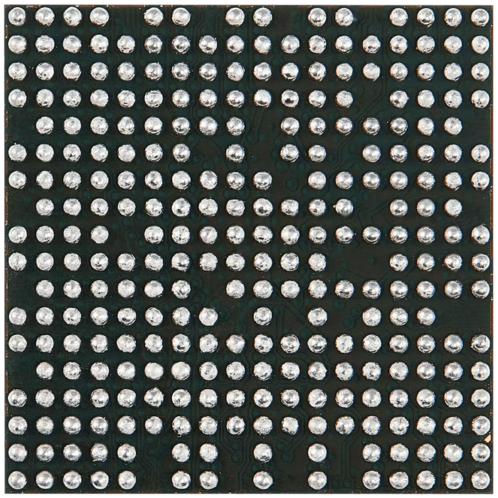 Overhead view of the CXD90069GG ball-grid array contact pattern