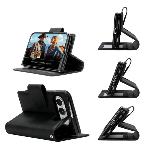 Hanman black iPhone Duo wallet folio showing card storage