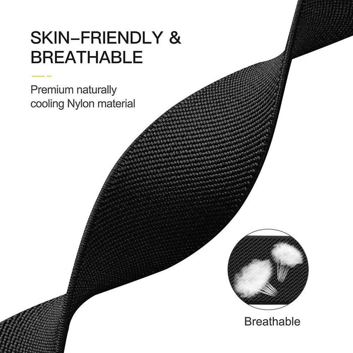 Black stretchy nylon band Apple Watch compatibility chart Series 1-10 SE 42mm 44mm 45mm larger models perfect fit demonstration