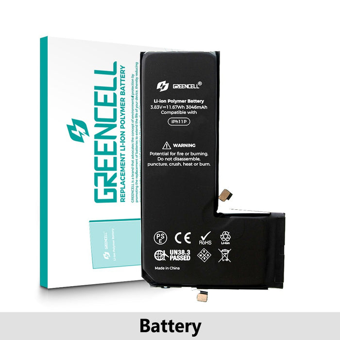 Greencell (3046mAh) iPhone 11 Pro CRACK Battery with Adhesive Strips (No Need Soldering & No Need Tag-on)