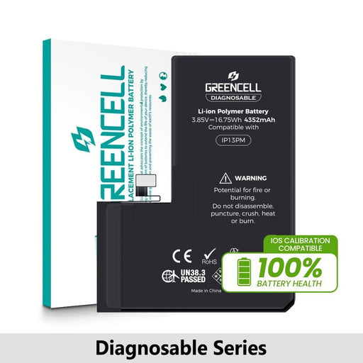 Greencell iPhone 13 Pro Max replacement battery 4352mAh with iOS calibration compatibility and built-in safety protection