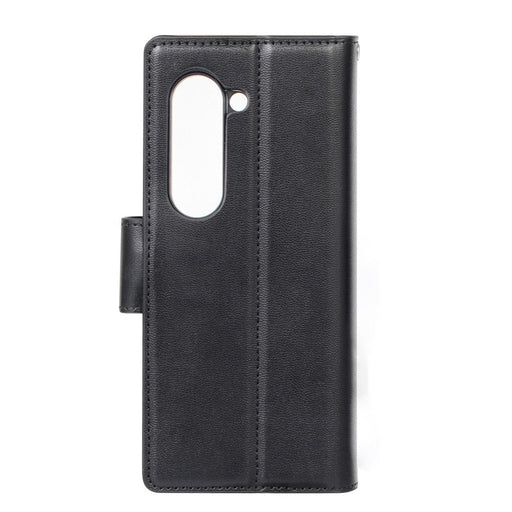 Hanman Galaxy Z Fold 7 wallet case open view displaying card storage slots and magnetic closure mechanism for secure protection