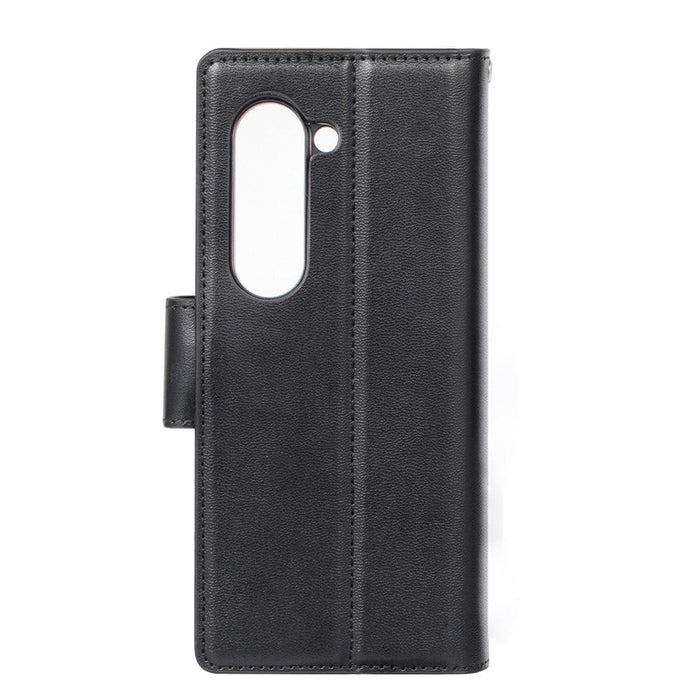 Hanman Galaxy Z Fold 7 wallet case open view displaying card storage slots and magnetic closure mechanism for secure protection