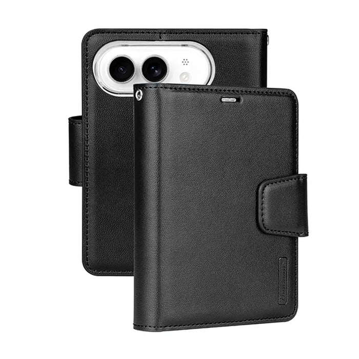 Closed black Hanman iPhone Duo wallet case with rear camera cut-outs