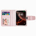 Open rose gold Hanman iPhone Duo wallet case with phone fitted in the outer-screen position